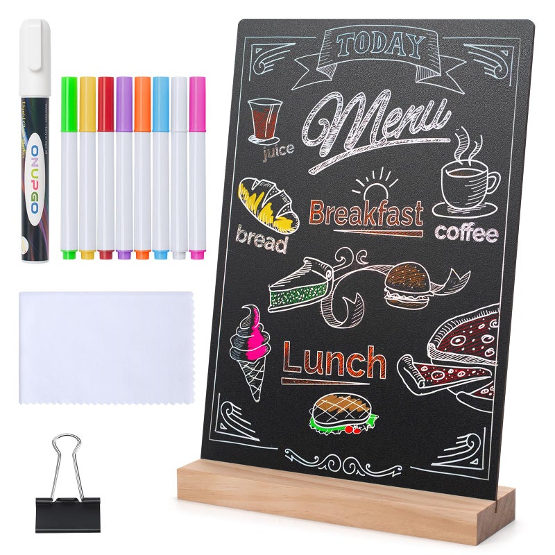 ONUPGO 8 x12 Inch Tabletop Chalkboard Sign with Base Stand, Menu Chalk Board Sign Store Food Signs, Message Boards for Party, Wedding, Tables Decoration, Bar and Restaurant - Image 1